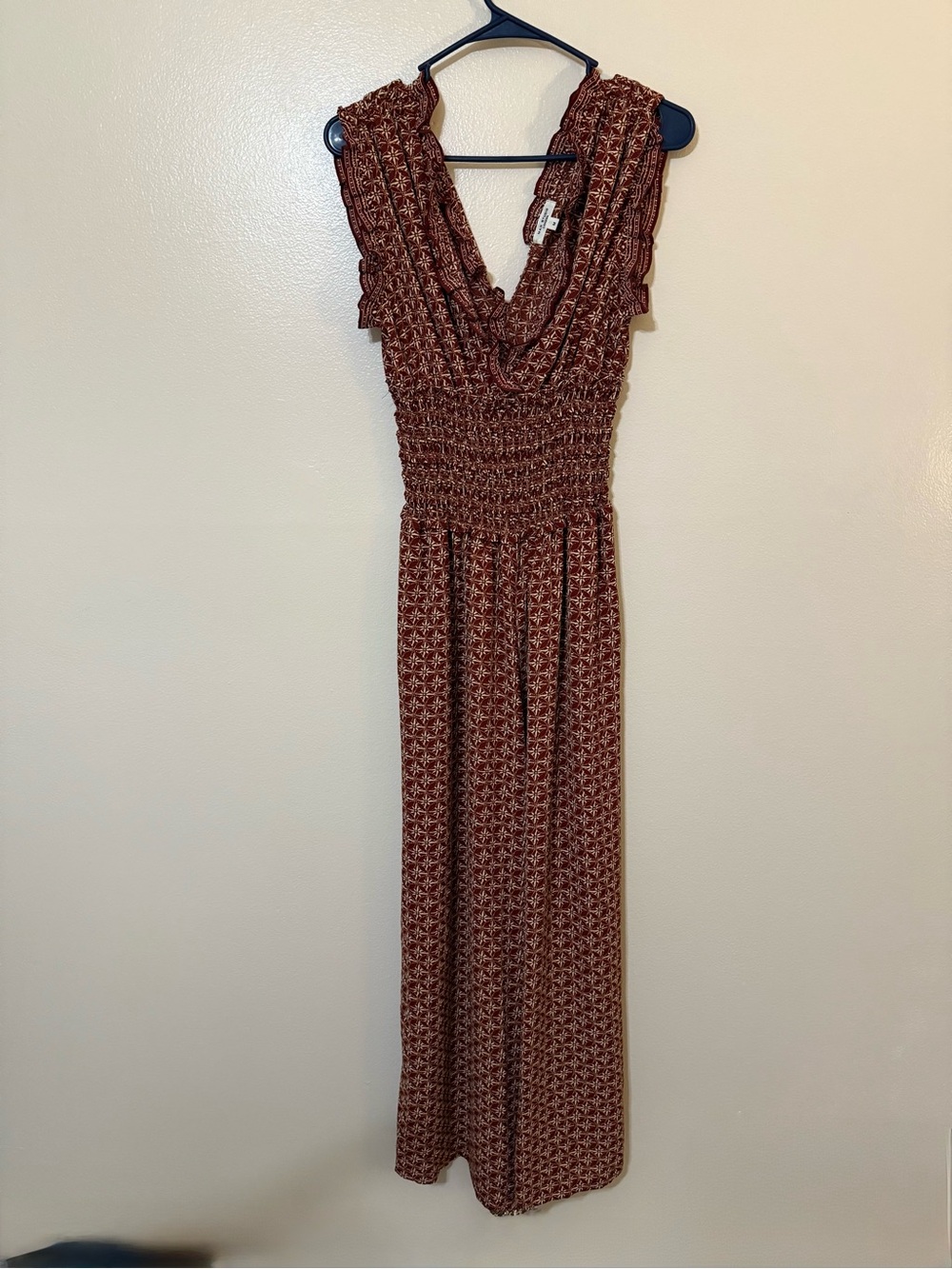 Max Studio Womenโs Brown Smocked Maxi Romper